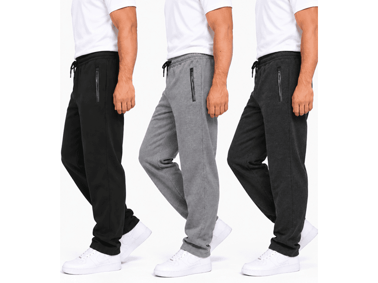 (3-Pack) Men's Fleece Open Bottom Sweatpants