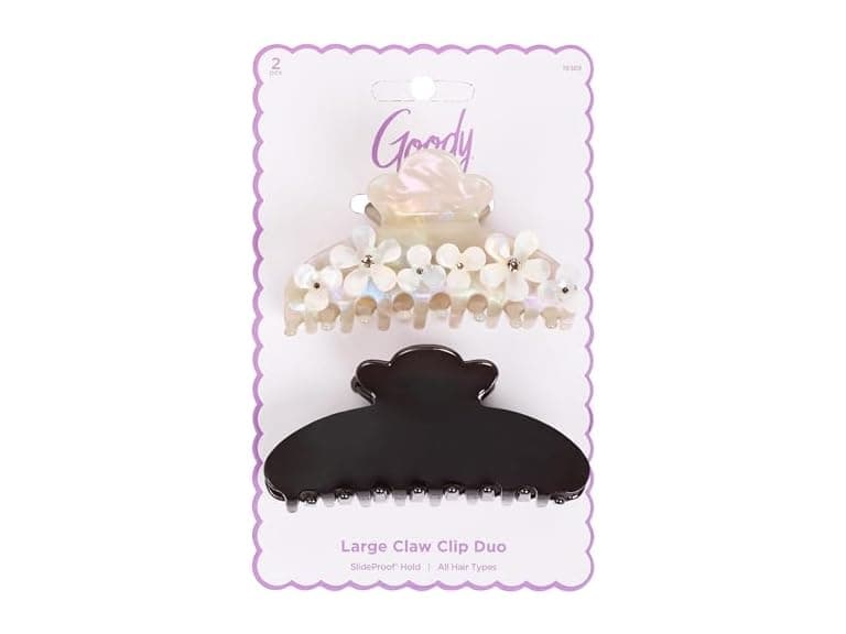 Goody Luxe Midi Gray Flowers and Black Claw Clips - Image 1