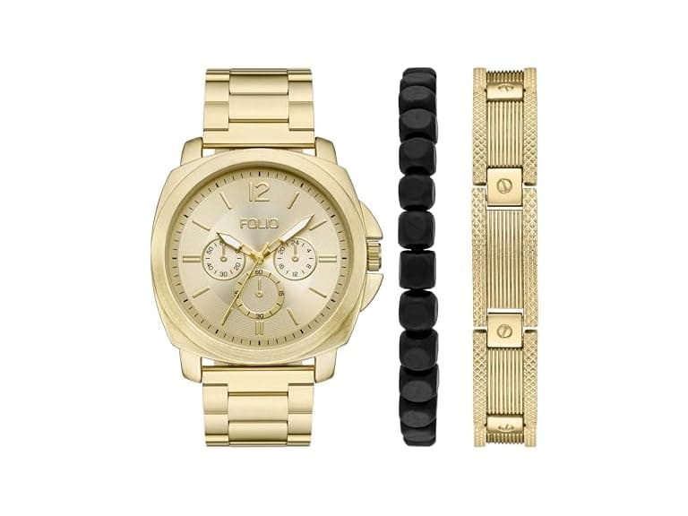 Folio Men Three-Hand Gold-Tone Watch - Image 1