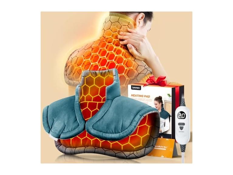 Lenmen Graphene-Infused 1Min Fast Heating Pad, Deeper Pain Relief Weighted Heating Pads for neck and shoulders and back, Heated Wrap with 6 Heat Options 4 Auto Timer, Gifts for Men Women Mom Christmas (Open Box) - Image 1