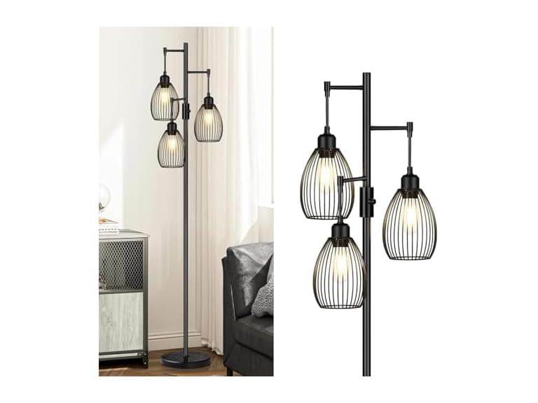 Dimmable Floor Lamp w/3 Teardrop Shackles