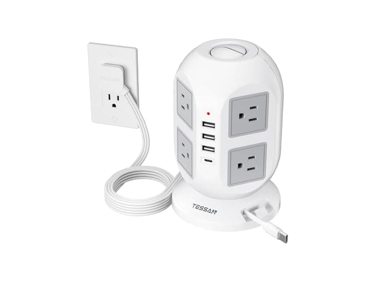 TESSAN 10ft Cord Power Tower (8 Outlets, 2 USB-C, 3 USB-A) - Image 1