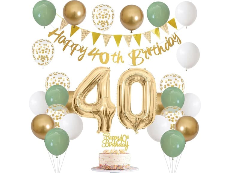 40th Birthday Balloon Set Sage & Gold - Image 1