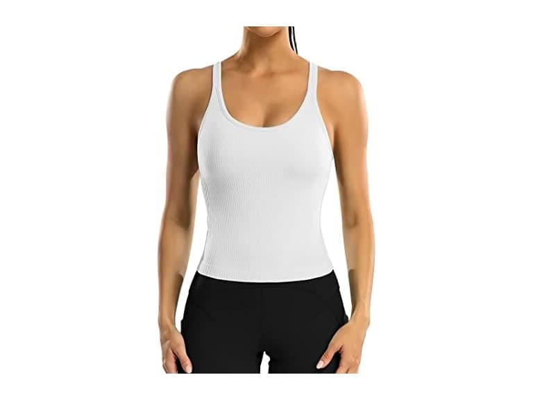 Ribbed Workout Racerback Crop Top- Black or White - Image 1