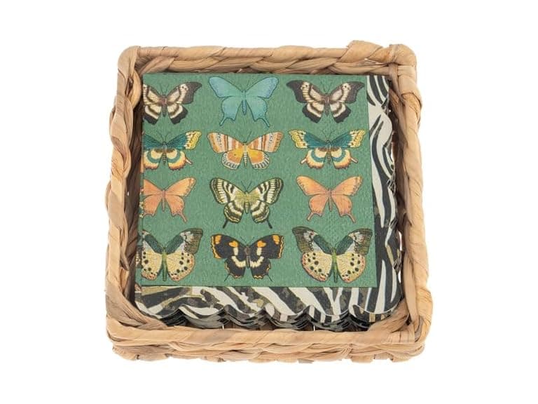 Karma, Woven Cocktail Napkin Holder Butterflies - Image 1