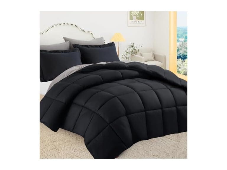 Black Reversible Comforter Set Twin - Image 1