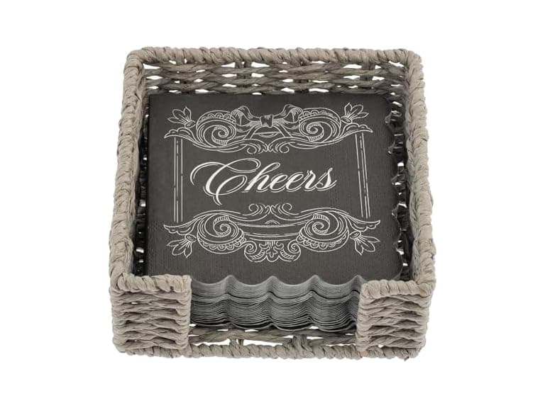 Woven Cocktail Napkin Holder for Table & Kitchen Cheers - Image 1
