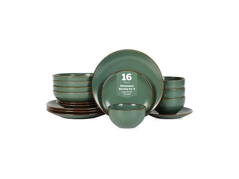 Stone Lain Brasa Stoneware 16 PC Dinnerware Set Green - Image 1