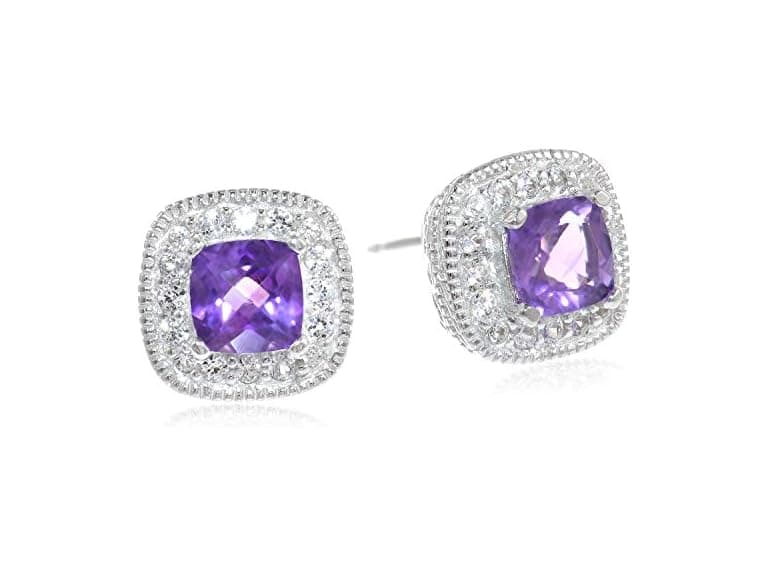 Amazon Essentials Women Amethyst Halo Stud Earrings - Image 1