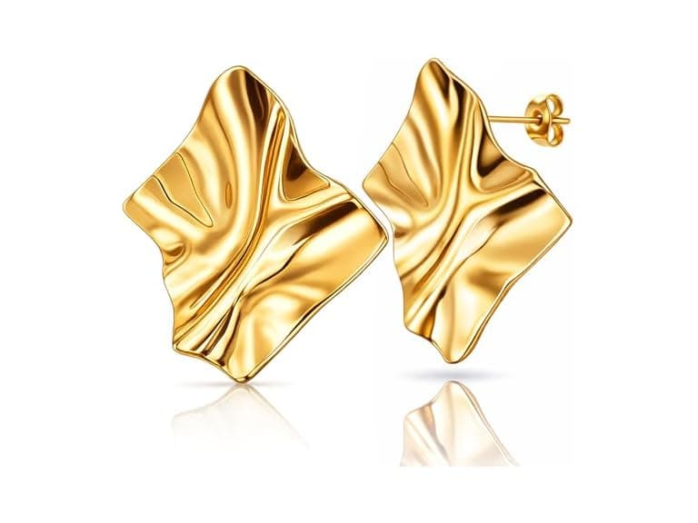 Chunky Gold Stud Earrings for Women fashion, 14k G - Image 1