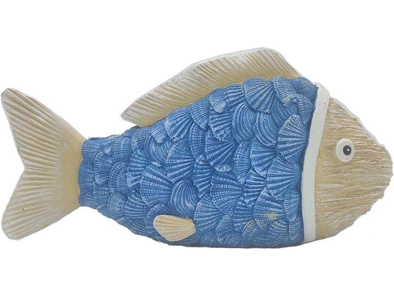Sandstone Bodied Shell Fish Decoration- Blue Seashell Fish - Image 1