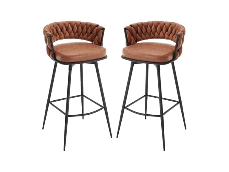 BV Counter Height Bar Stools Set of 2, 26 inch Seat Height Bar Stools, 180° Swivel Barstools with Woven Back and Footrest, Suede Fabric Counter Stools for Kitchen Island, Bar Pub (Open Box) - Image 1