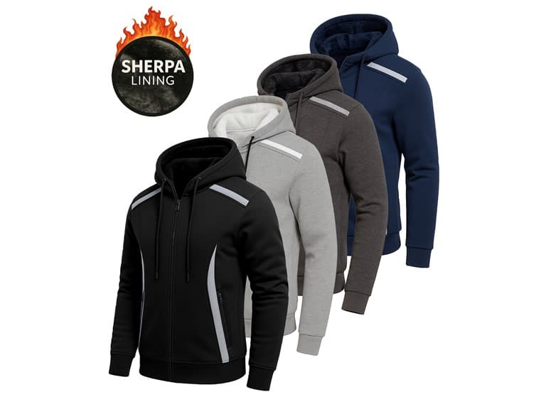 3Pk Mens Sherpa Reflective Tech Zip Hoodie - Image 1