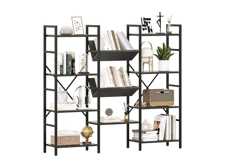 IDEALHOUSE Triple Wide Bookshelf, Black - Image 1
