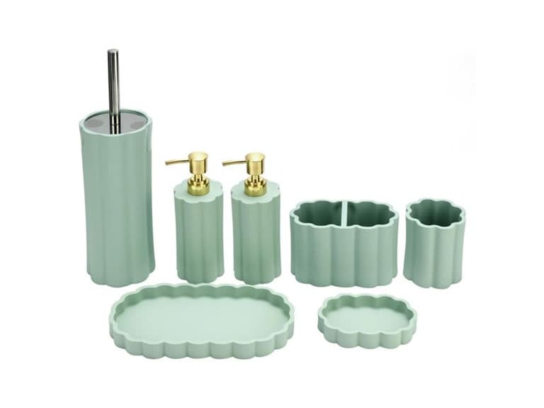 J&V Textiles 7 Pc Resin Bathroom Accessories Set SAGE - Image 1