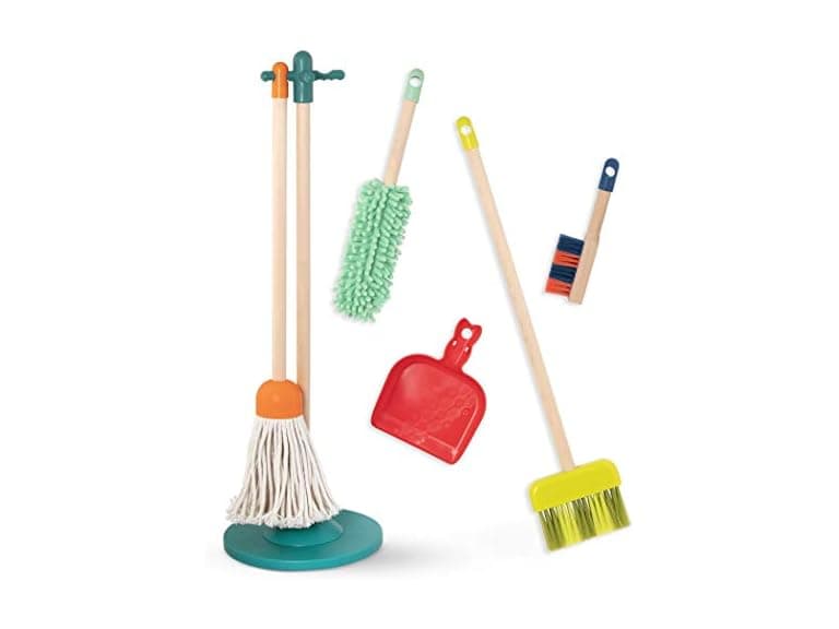 B. toys- Clean n' Play- Pretend Wooden Cleaning Set - Image 1