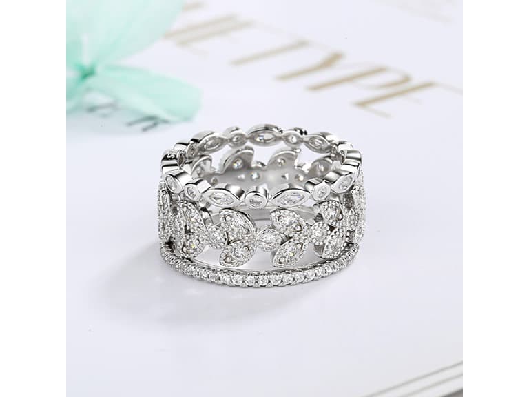 3 Piece Crystal Leaf Ring Set - Image 1