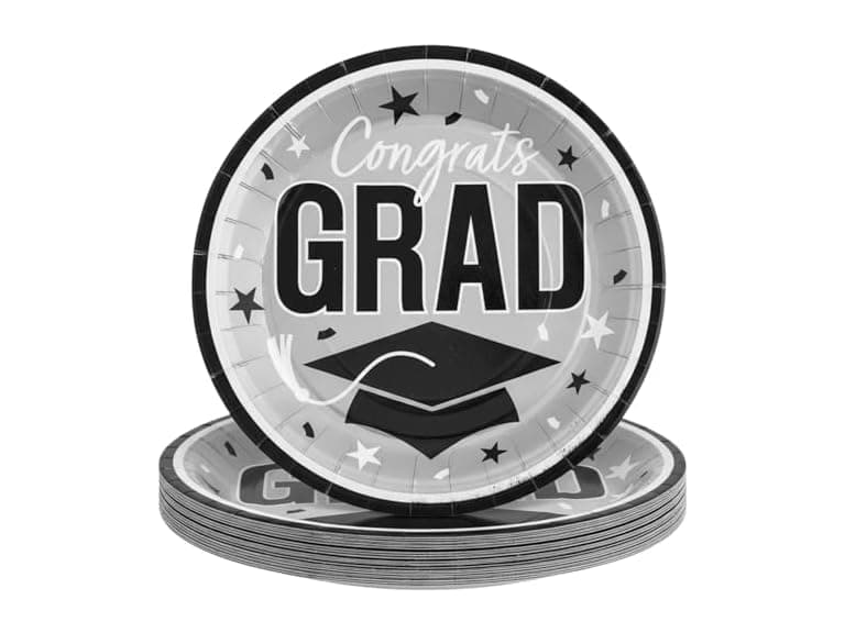 Fun Express Grad Plates 25pk Silver - Image 1