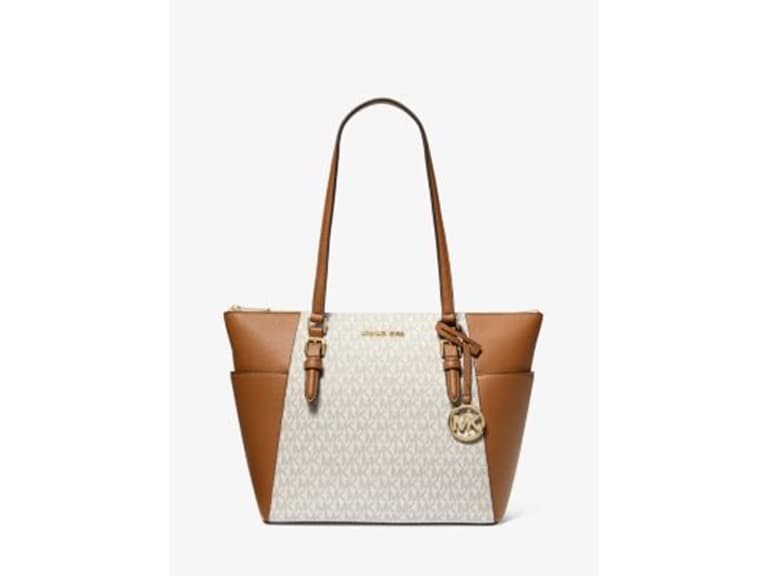 Michael Kors Charlotte Large Logo and Leather Top-Zip Tote Bag - Image 1