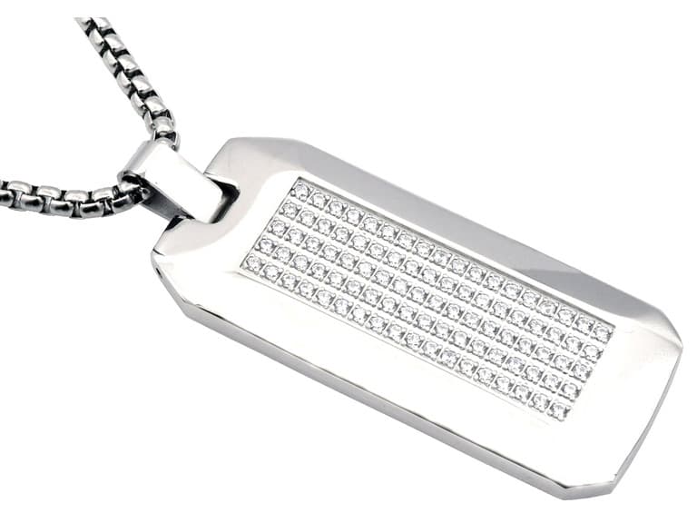 Polished CZ Encrusted Dogtag Necklace - Image 1