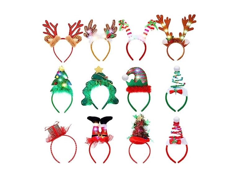12 Pcs Light Up Christmas Headbands - Image 1