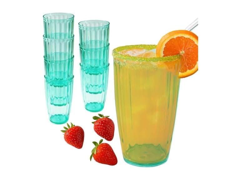 Kate Aspen Teal Fluted Plastic Drinking Glasses Set of 8 - Image 1