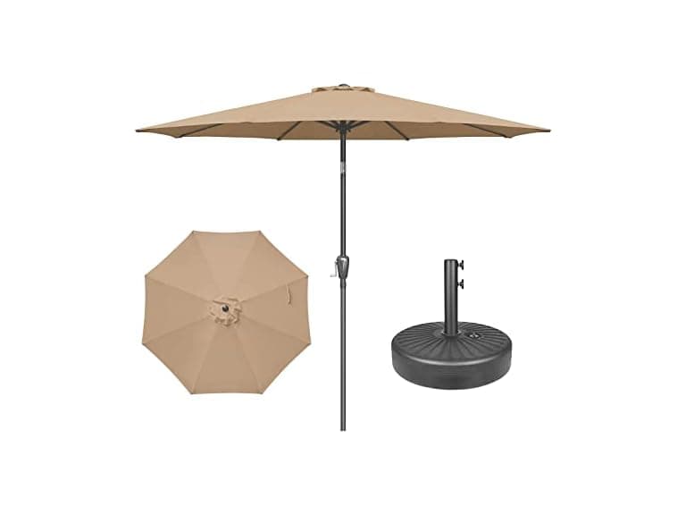 YSSOA 9' Patio Umbrella with 50lbs 20" Capacity Fillable Heavy Duty Round Base - Image 1