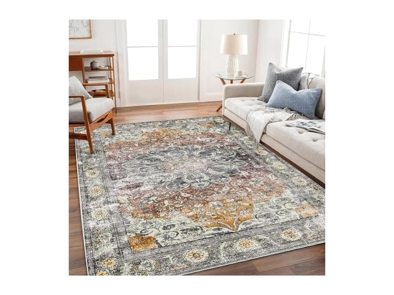 CHAMPLANT Tan/Gray Floral Print Area Rug 8'x10' - Image 1