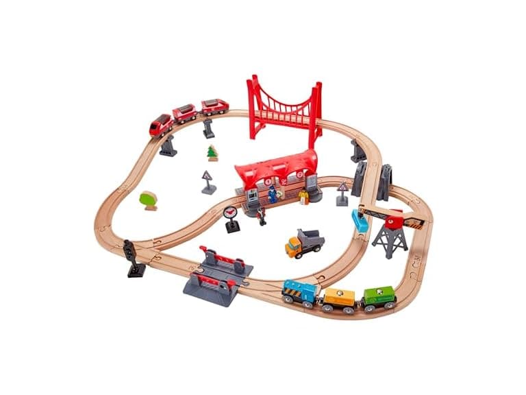 Hape Wooden Busy City Train Rail Set - Image 1