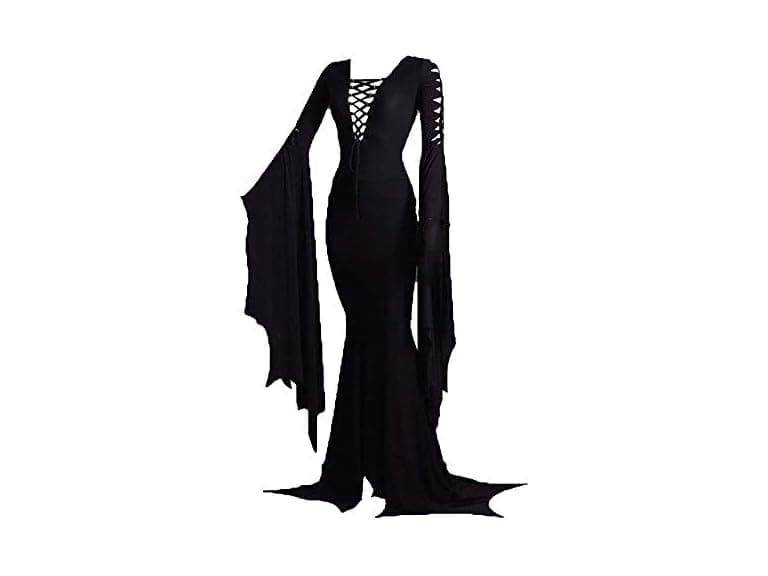 Pajadar Morticia Addams Floor Dress Costume Witch - Image 1