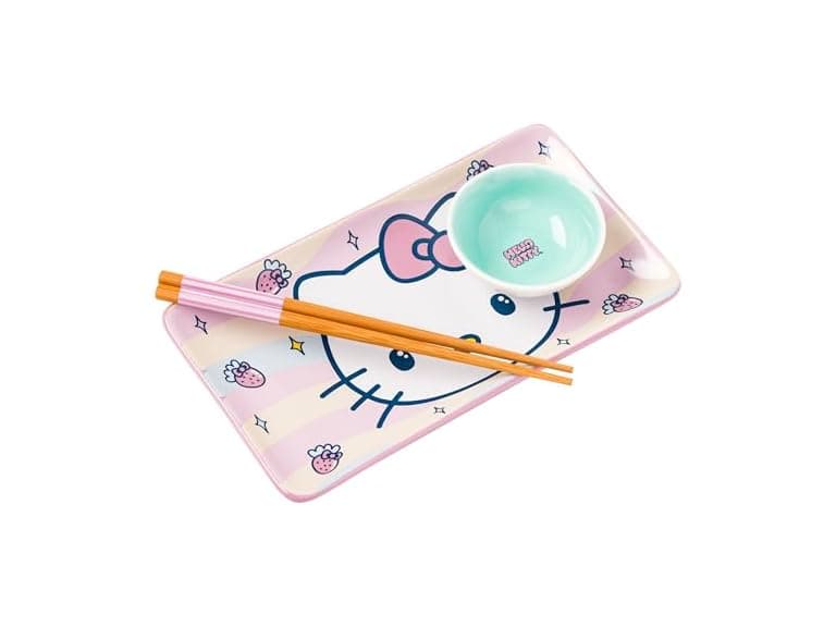 Hello Kitty Strawberries and Bows Kawaii Ceramic Sushi Set - Image 1
