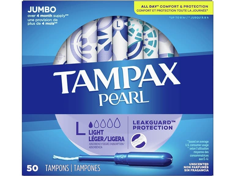 Tampax Pearl Tampons Unscented Lite 50 Count - Image 1