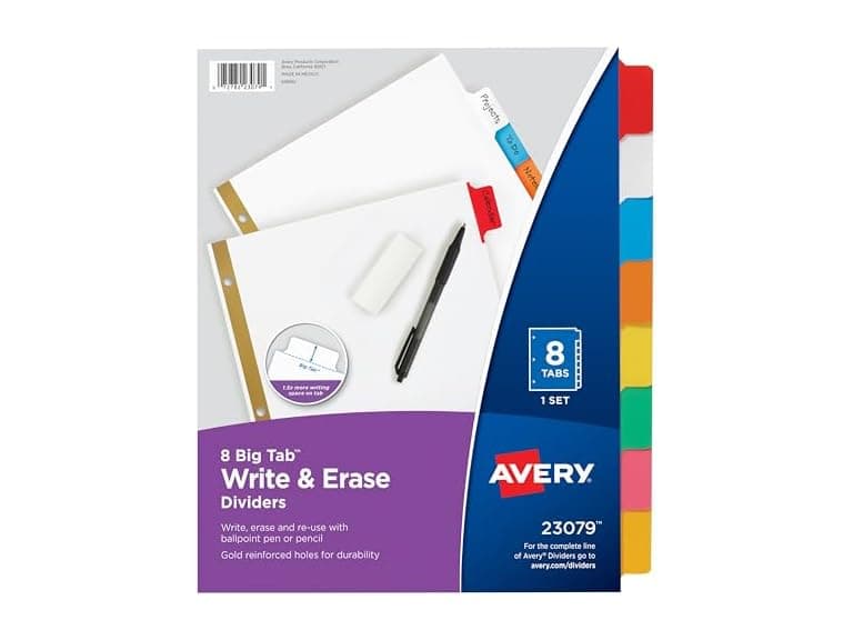 Avery Big Tab Write & Erase Dividers for 3 Ring Binders - Image 1