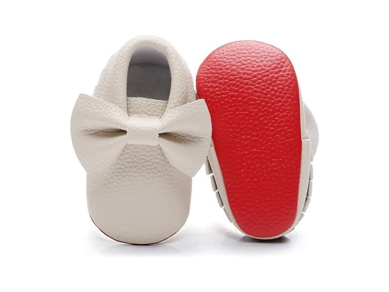 Soft Red Sole Double Bow Baby Moccasins  - Image 1
