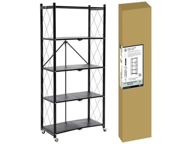 J&V TEXTILES Foldable Storage Shelf with Wheels, 5 Tier (Open Box) - Image 1