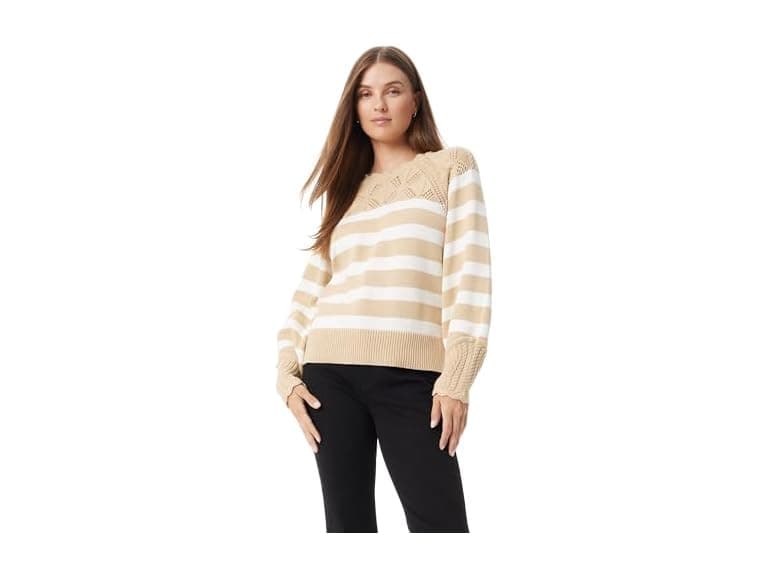 Sam Edelman  (L) Joy Novelty Sweater Tan Stripe - Image 1