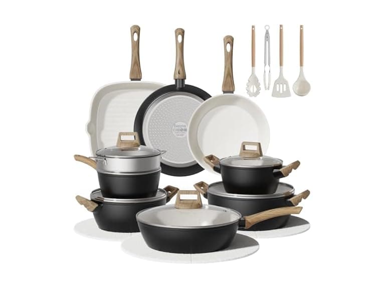 bazova 24Pcs Ceramic Cookware Set Black/White - Image 1