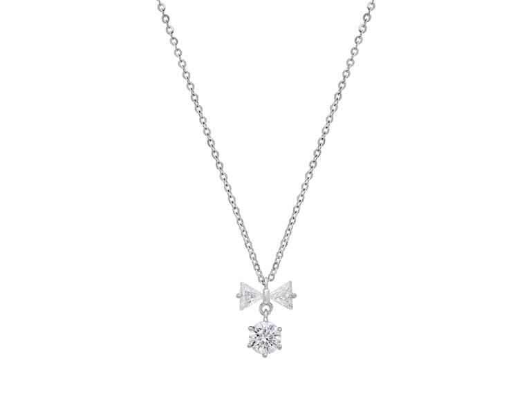 Moissanite Diamond Bow & Round Necklace - Image 1