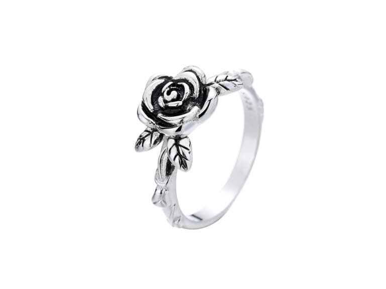 925 Sterling Silver Oxidized Rose Ring - Image 1