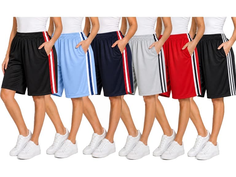 5Pk Womens Loose Fit Active Stripe Shorts - Image 1