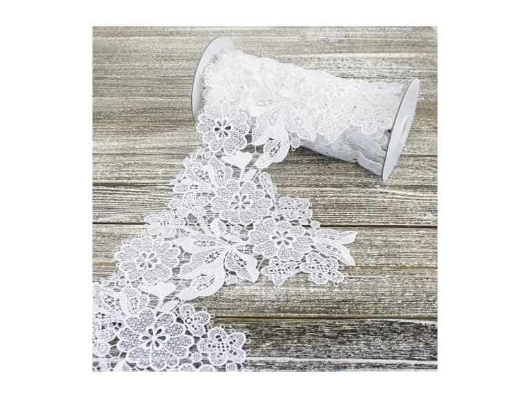 LUV Ribbons White Lace Floral Ribbon, 7 Inch - Image 1