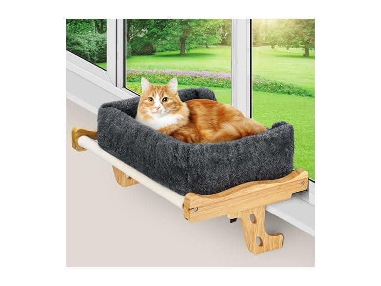 Heated Wood Cat Window Perch w/ Timer - Image 1