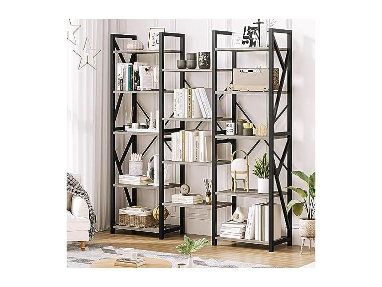 IDEALHOUSE 5-Tier Wide Bookshelf, Grey - Image 1