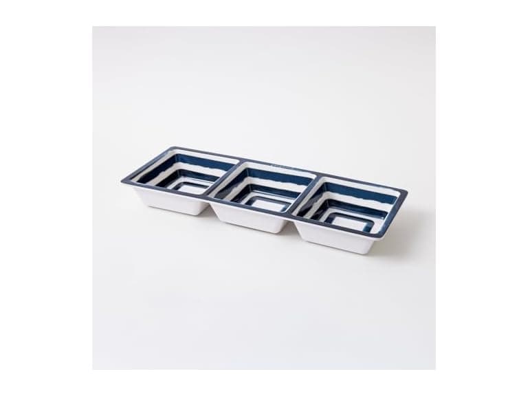 Prepara Coastal Stripe 3-Section Tray, Blue/White - Image 1
