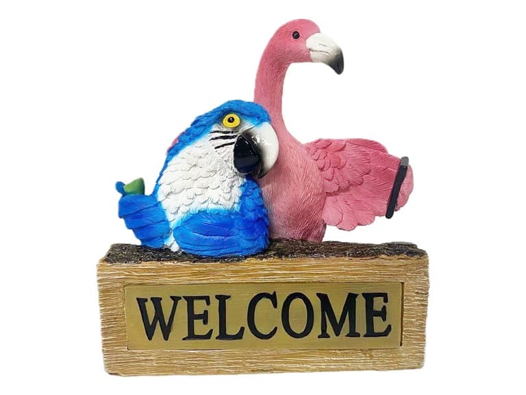 8.9" Resin Solar Flamingo and Parrot - Image 1