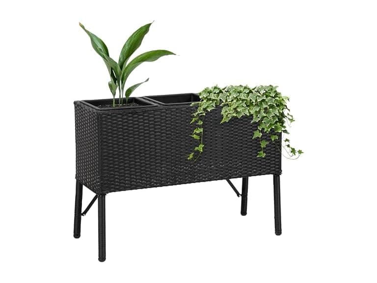 Sunnydaze 3-Section Wicker Raised Planter Box - Image 1