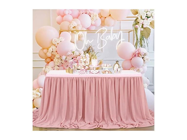 QueenDream Chiffon Table Skirt Dusty Rose 9ft - Image 1