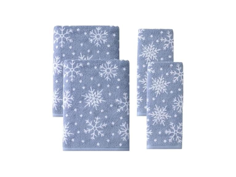 Scattered Snowflakes 100% Cotton Premium 4-Pc Towel Set - Image 1