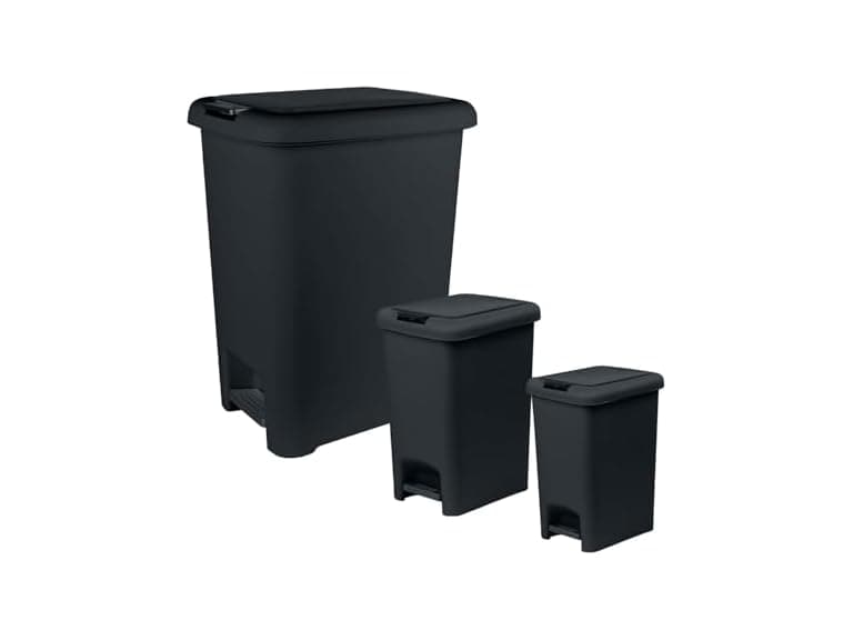 Superio Slim Trash Cans 3-Pack Black - Image 1