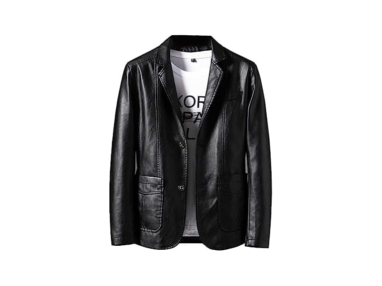Rayiisuy Men (L) Slim Pu Leather Blazer - Image 1